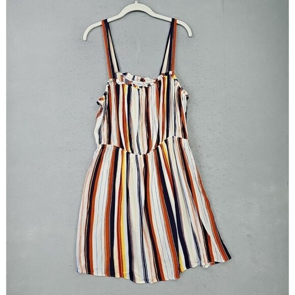 FOREVER 21 Mini Sundress Womens 1X Multicolor Striped Square Neck Spring Summer - Picture 1 of 6